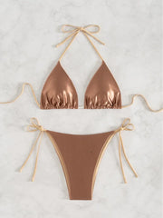 Bronzing Coffee Patchwork Bikini Set