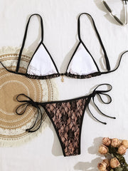 Brown Leopard Print Micro Bikini Double Strap Push Up Tie Side Triangle Swimsuit Bathing Suit Two Piece Swimwear