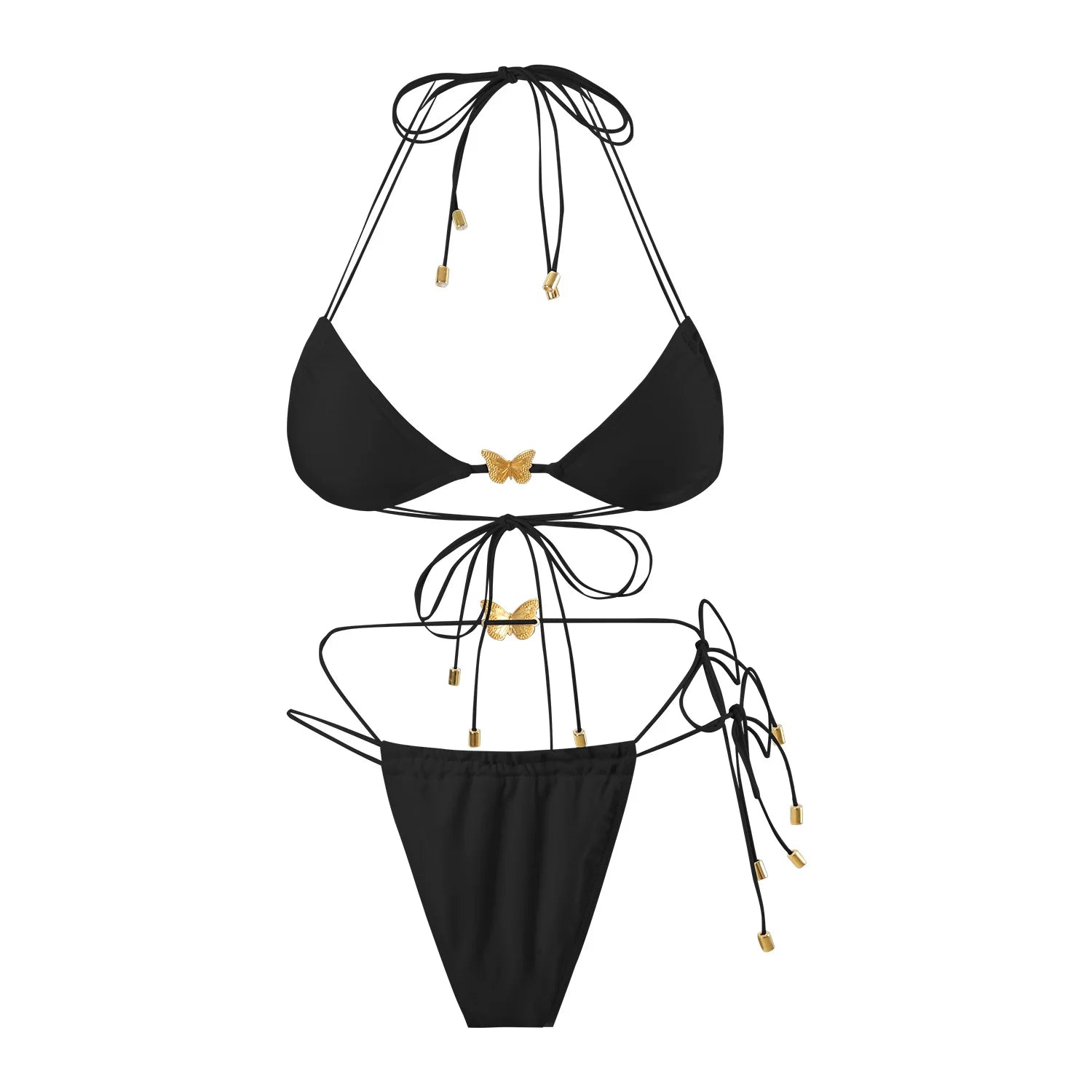 Butterfly Bikini Black Pleate Push Up Bra Bandage Cross Thong Swimwear Bathing Suit Mini Swimsuit Biquini