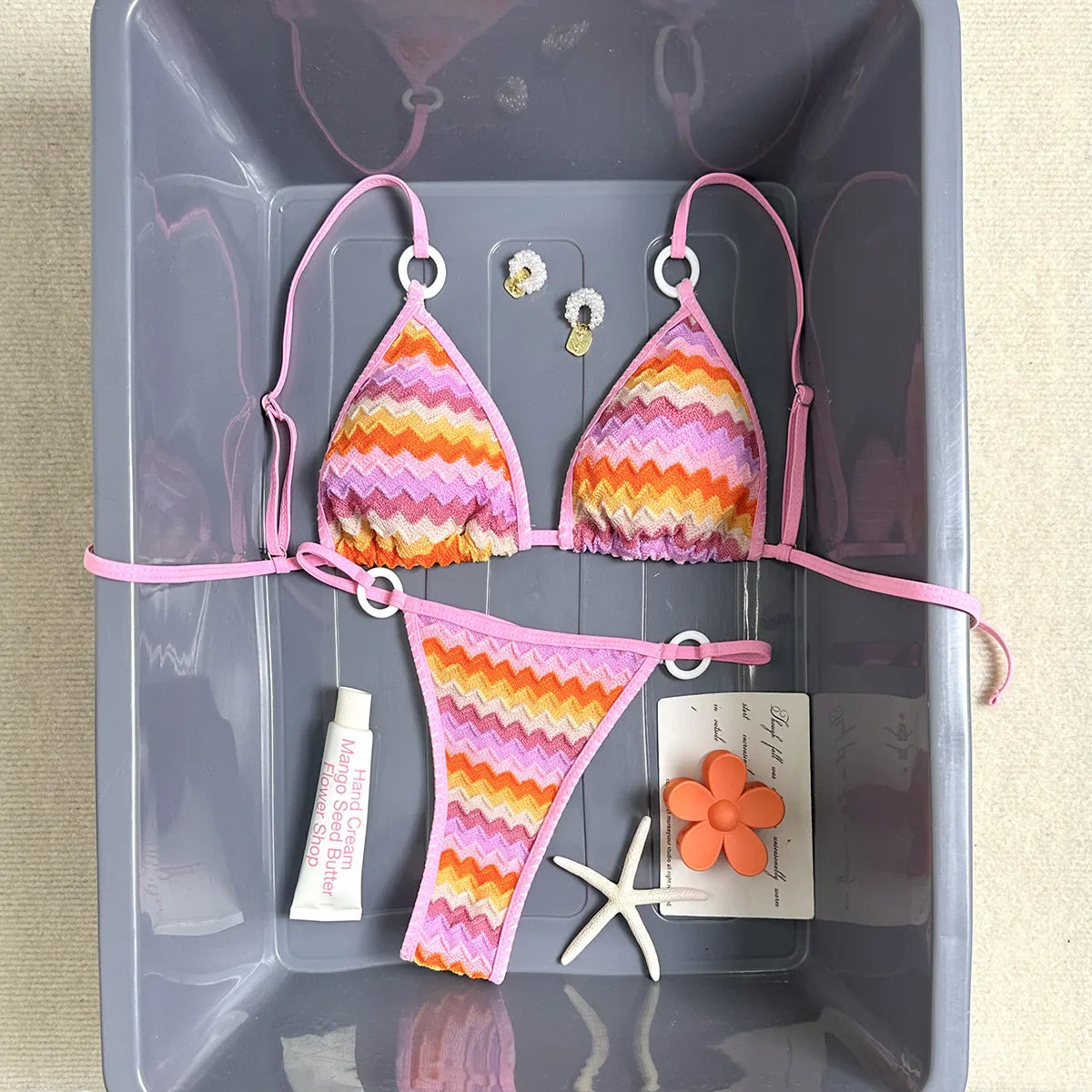 Circle Strap Push Up Bra Bikini Set