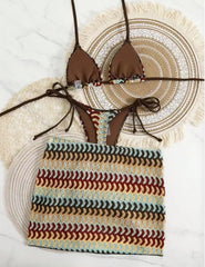 Coffe Green Stripe Bikini Set