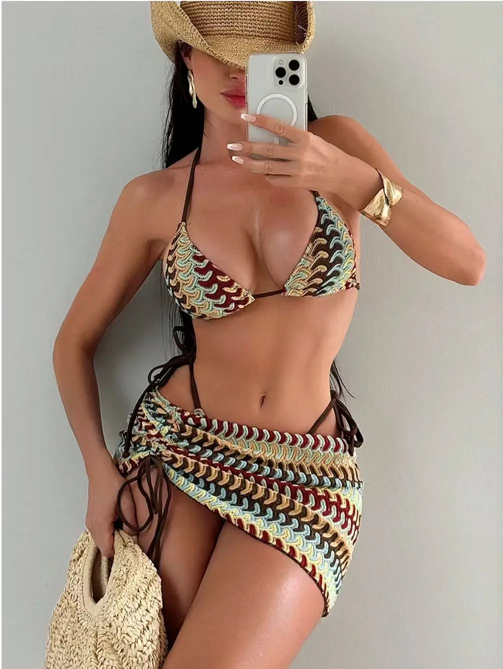 Coffe Green Stripe Bikini Set