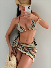 Coffe Green Stripe Bikini Set