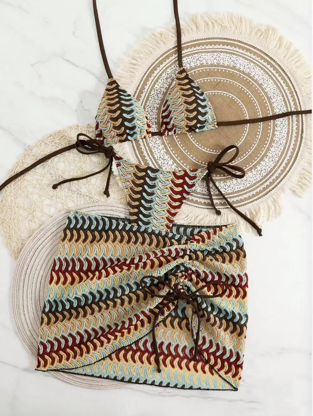 Coffe Green Stripe Bikini Set