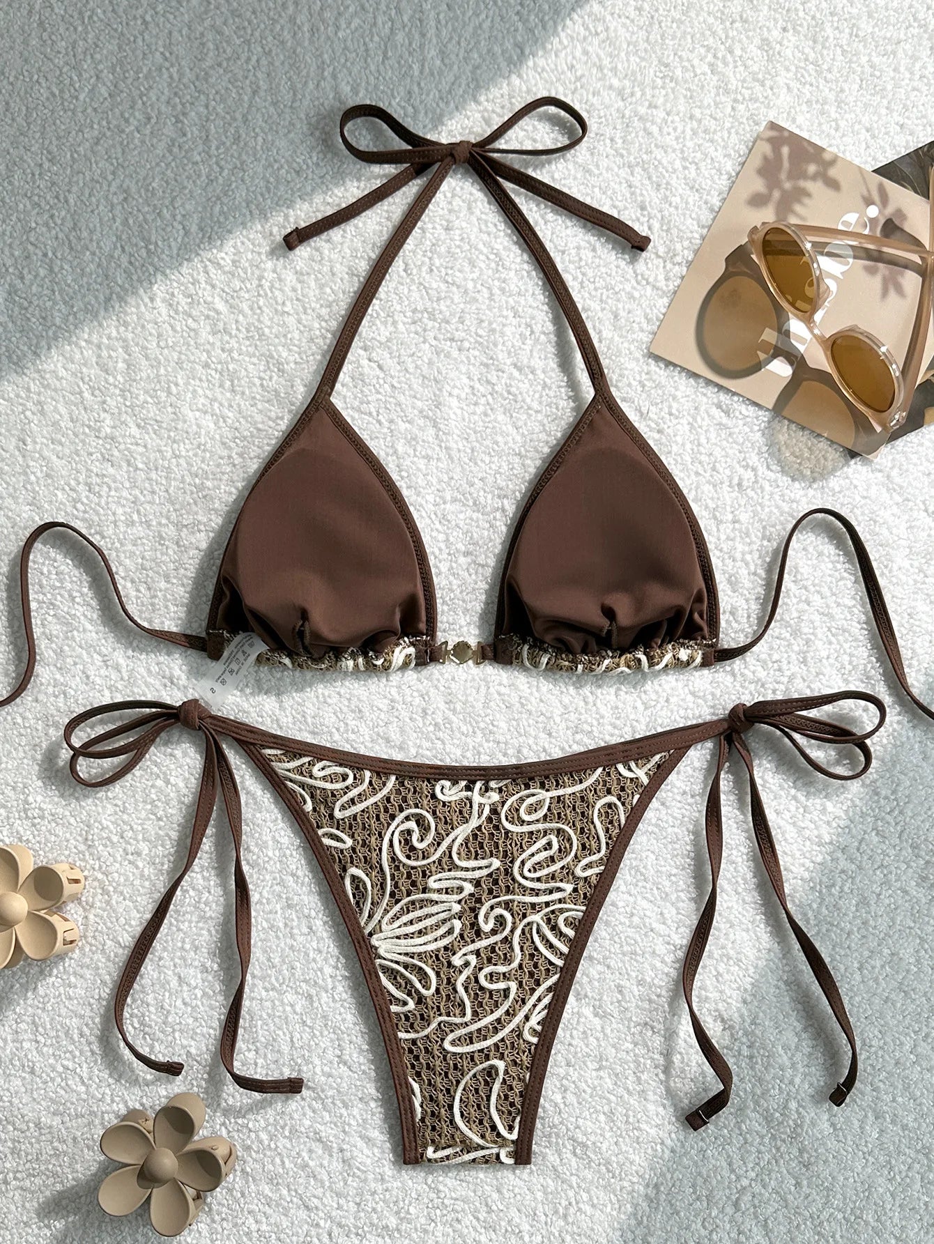 Coffee 3D Flower Bikini Set