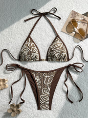 Coffee 3D Flower Bikini Set