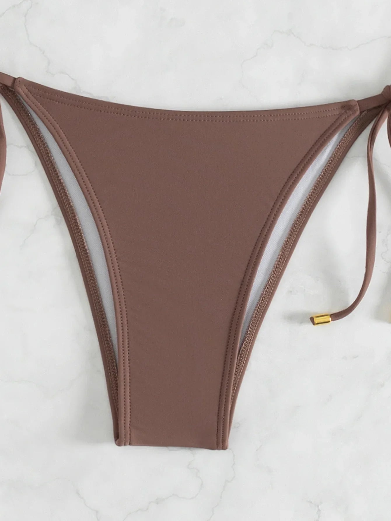 Coffee Bikini Halter Pleate Push Up Tie Side Thong Swimsuit Brazilian Beach Bathing Suit Micro Swimwear Biquini