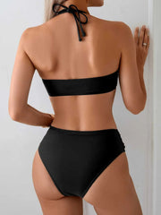 Coffee Black Swimwear Bandeau V Wire Pleate Push Up High Waist Swimsuit Beach Bathing Suit Vacation Bikini