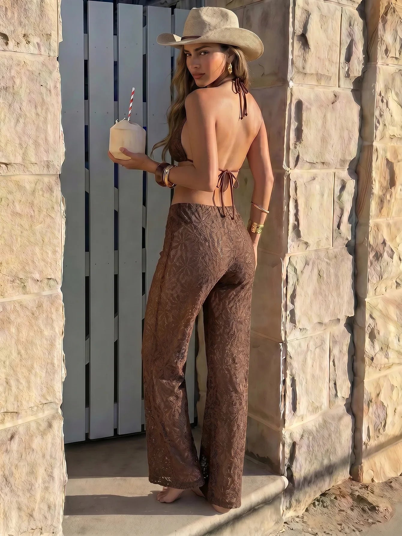 Coffee Leaves Print Bikinis Sets