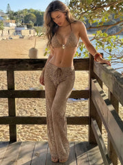 Coffee Leaves Print Bikinis Sets