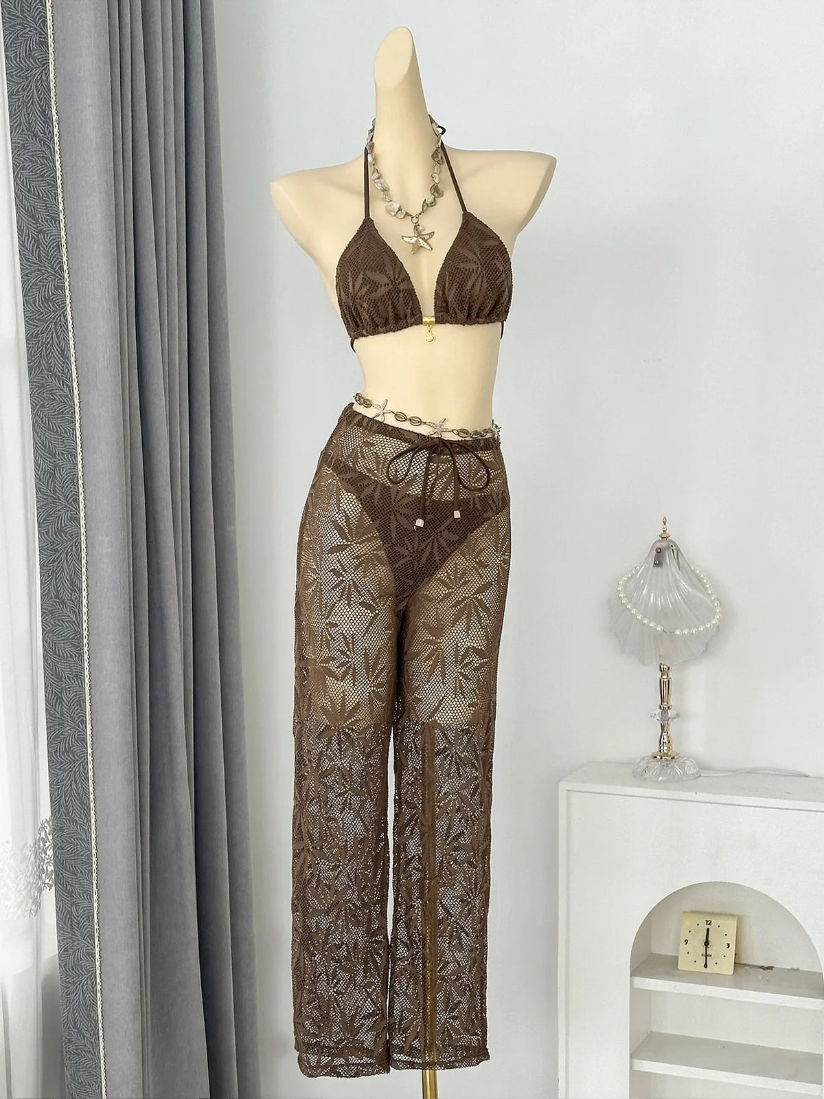 Coffee Leaves Print Bikinis Sets
