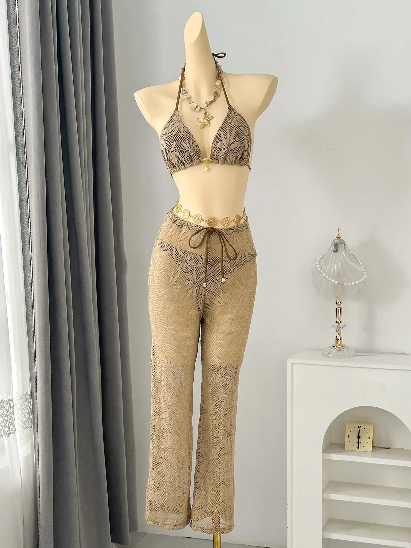 Coffee Leaves Print Bikinis Sets