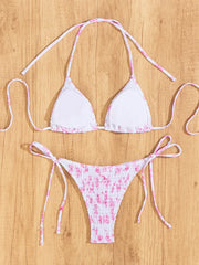 Coffee Leopard Print Micro Bikini Halter Pleate Push Up Bra Tie Side Thong Swimsuit Beach Bathing Suit Swimwear