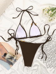 Coffee Metal Flower Bikinis Sets