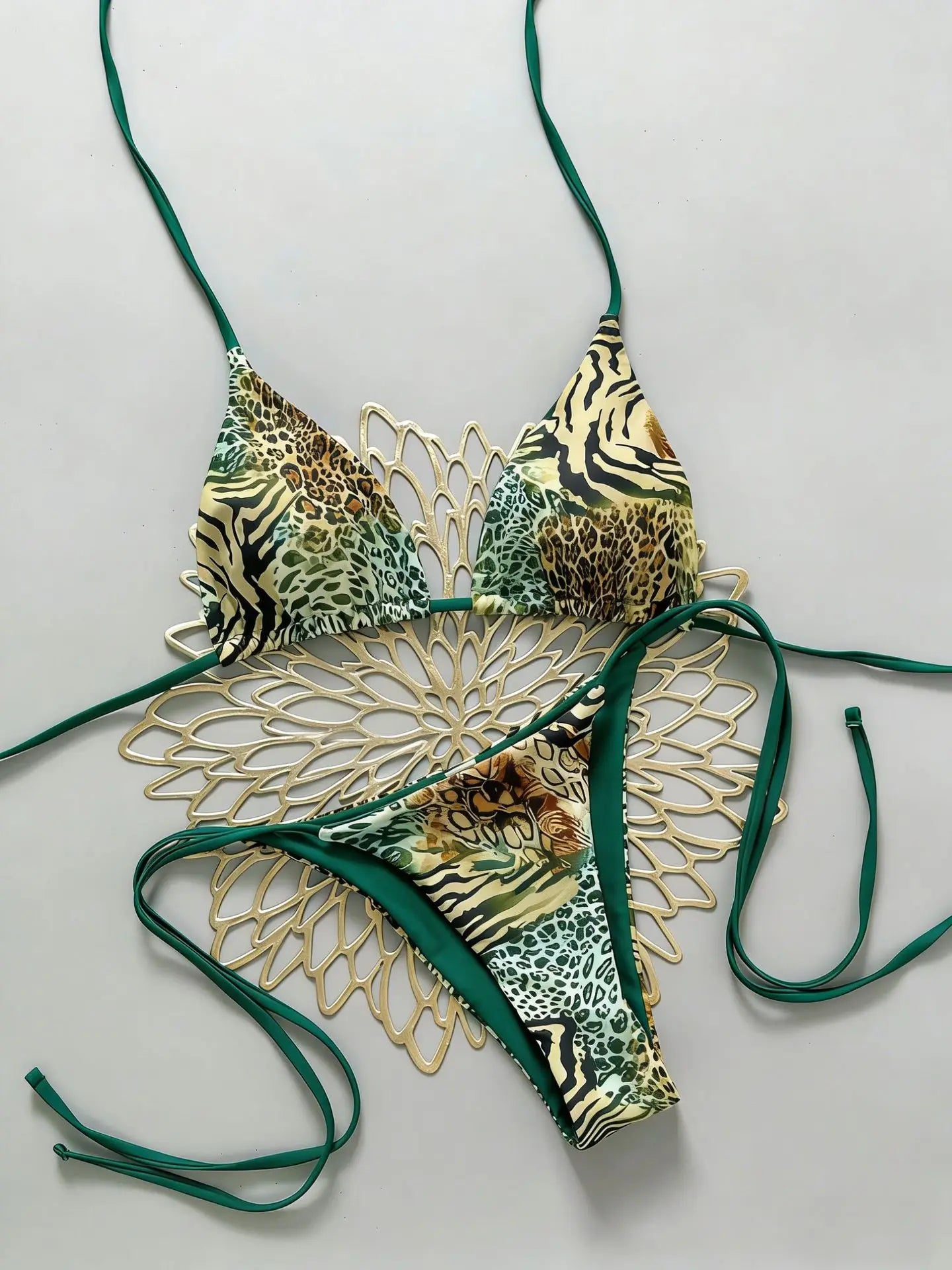 Coffee Polka Dot Print Bikini Set