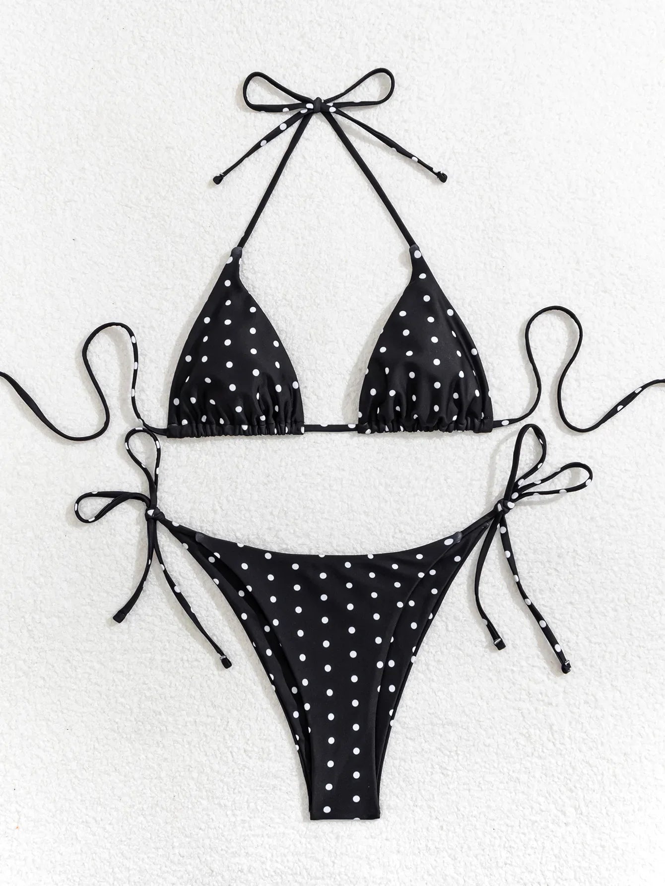 Coffee Polka Dot Print Bikini Set