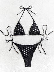 Coffee Polka Dot Print Bikini Set