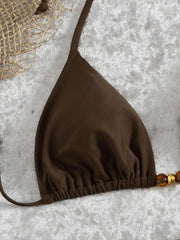 Coffee Sun Print Cover Up 3 Piece Bikini Set