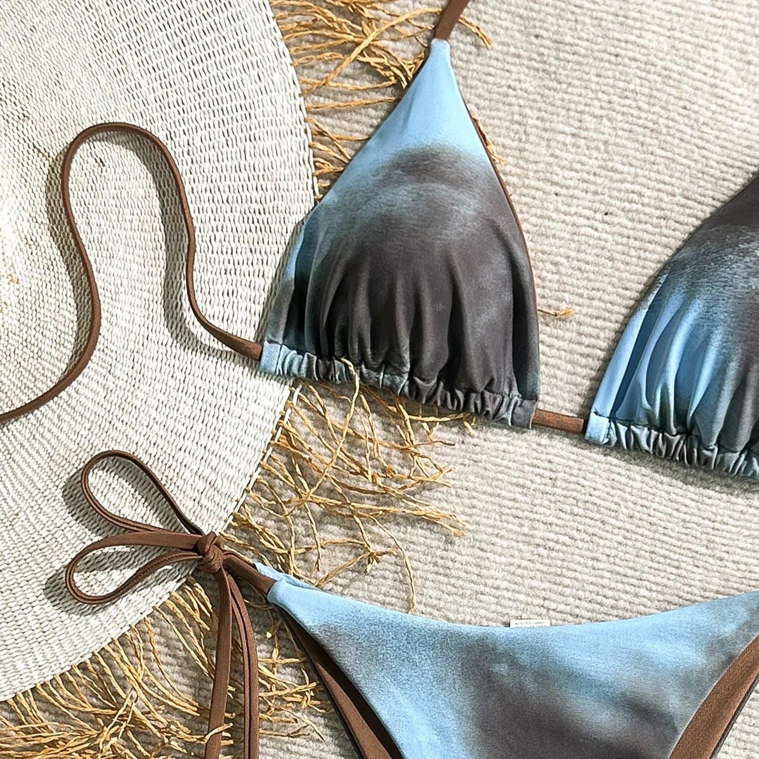 Coffee Tie Dye Micro Bikini Halter Bandage Thong Swimsuit Push Up Bathing Suit Biquini