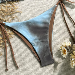Coffee Tie Dye Micro Bikini Halter Bandage Thong Swimsuit Push Up Bathing Suit Biquini