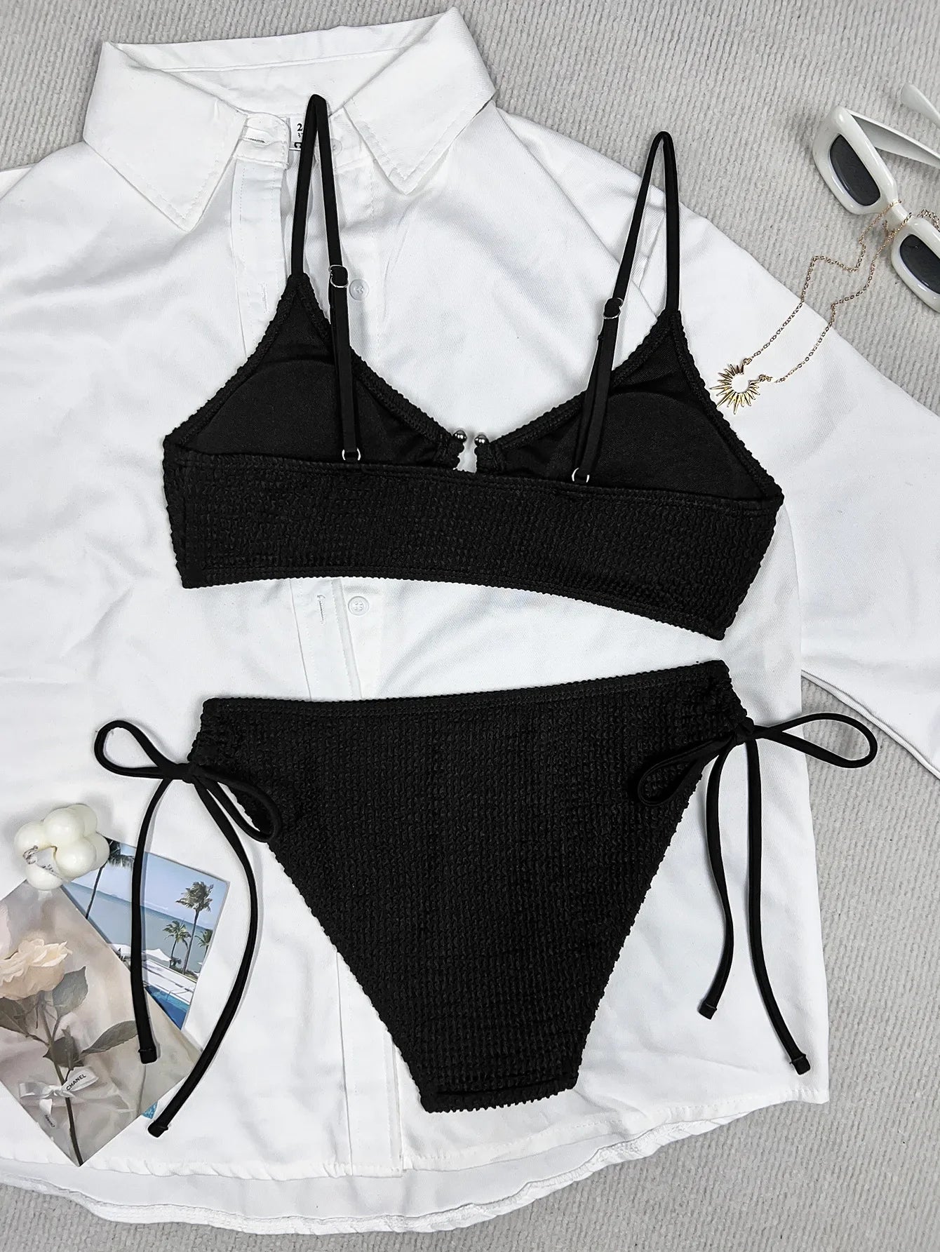 Drawstring Side High Waist Bikini Set