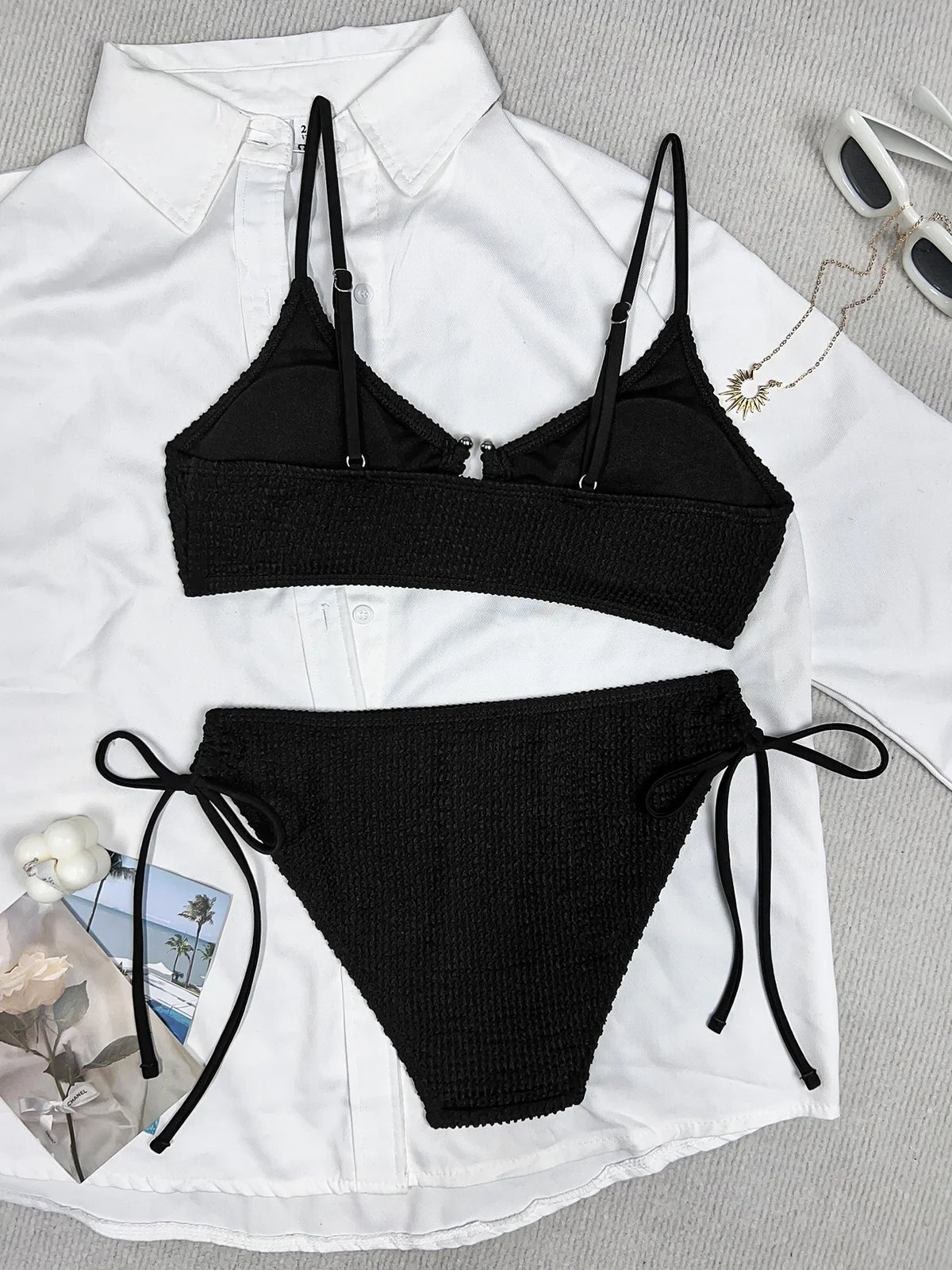 Drawstring Side High Waist Bikini Set
