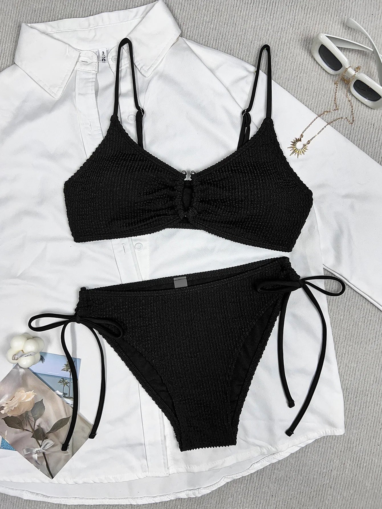 Drawstring Side High Waist Bikini Set