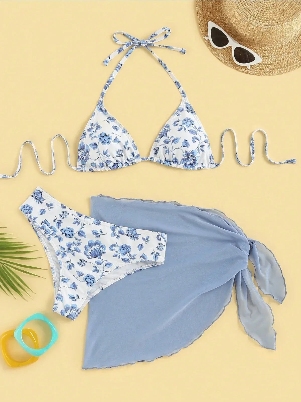 Floral Print 3 Piece Swimsuit