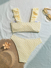Front Knot Bow Micro Bikini Mujer Yellow Ruffles Push Up High Waist Swimsuit Beach Bathing Suit