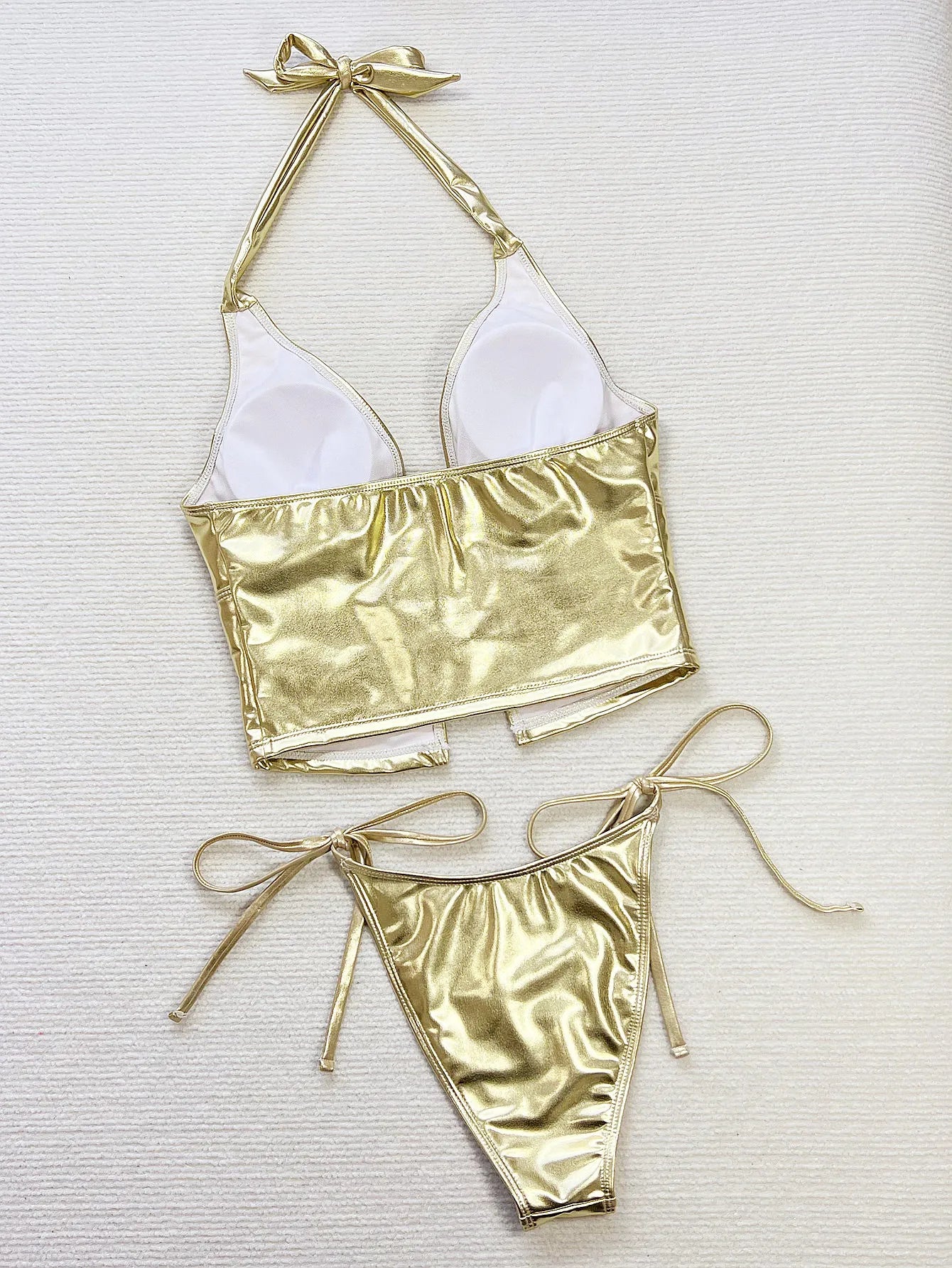 Gold Leather Two Piece Bikini Set