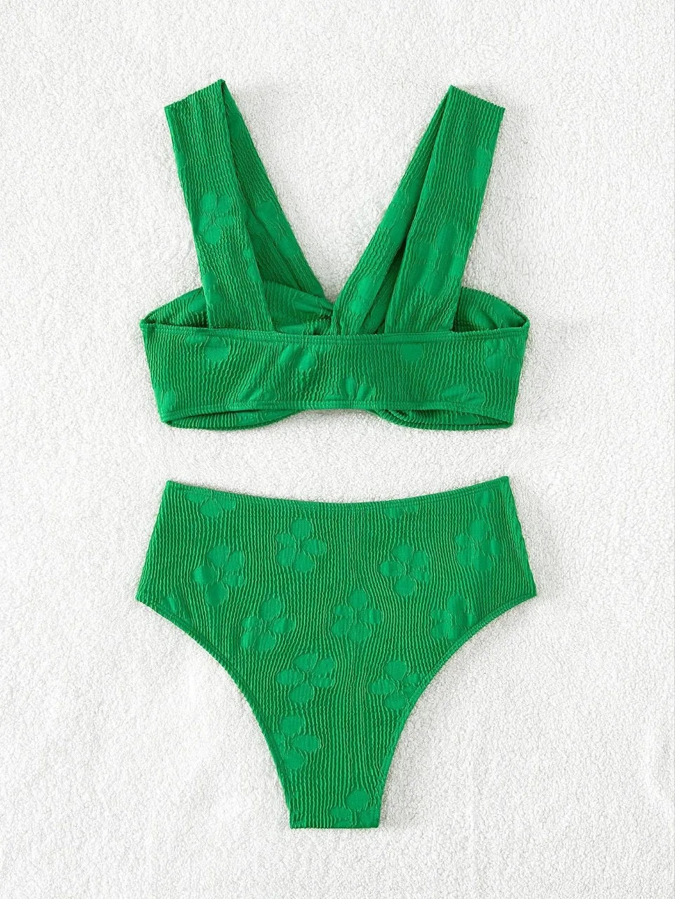 Green 3D Floral Bikini Set