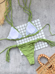 Green Bikini Braiding Rope Bandage Push Up Tassel Shell Thong Swimsuit Bathing Suit Two Piece Swimwear