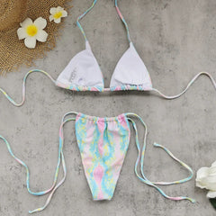 Green Diamond Micro Bikini Gradient Pleate Push Up Bra Tie Side Thong Swimwear Bathing Suit Holiday Swimsuit