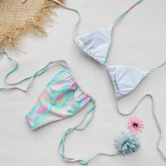 Green Diamond Micro Bikini Gradient Pleate Push Up Bra Tie Side Thong Swimwear Bathing Suit Holiday Swimsuit