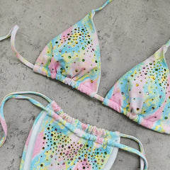 Green Diamond Micro Bikini Gradient Pleate Push Up Bra Tie Side Thong Swimwear Bathing Suit Holiday Swimsuit