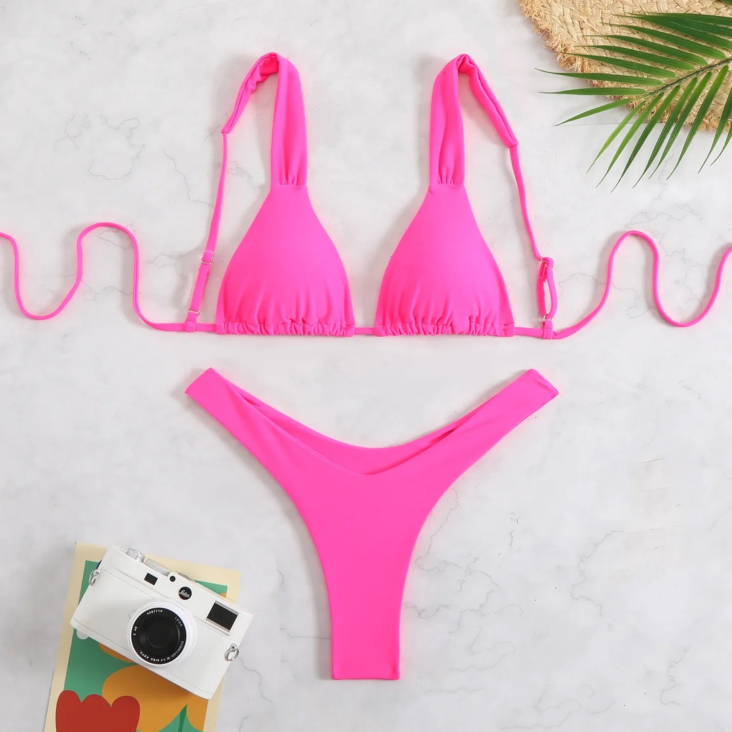 Green Floral Print Swimwear Halter Push Up Thong Bikinis Sets