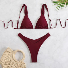 Green Floral Print Swimwear Halter Push Up Thong Bikinis Sets