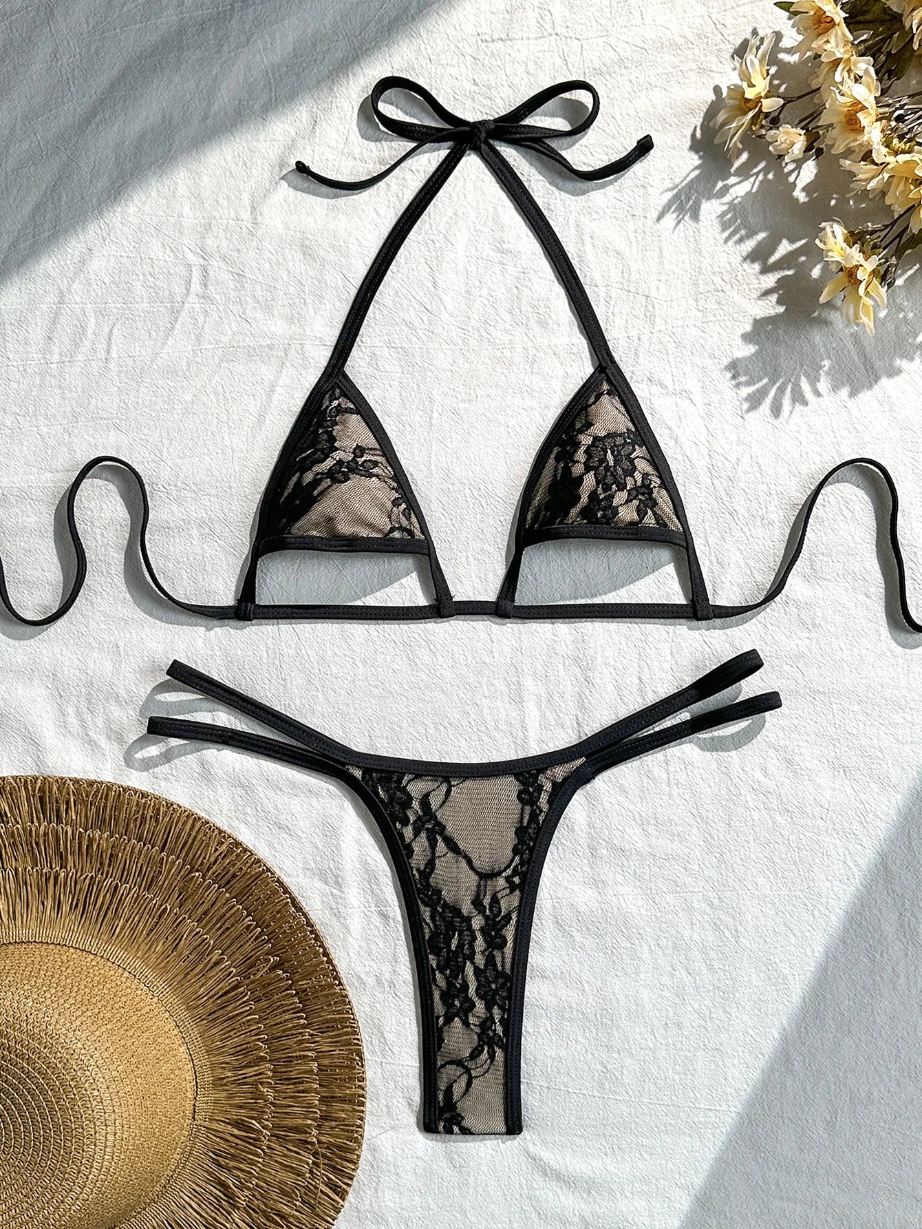 Green Lace Patchwork Bikini Set