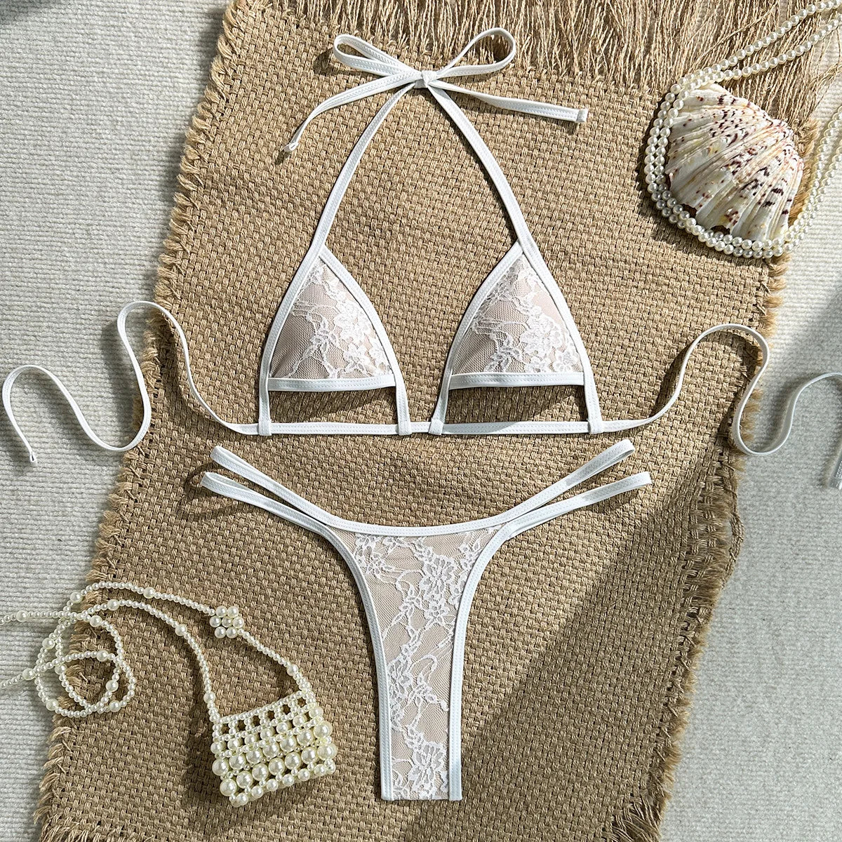 Green Lace Patchwork Bikini Set