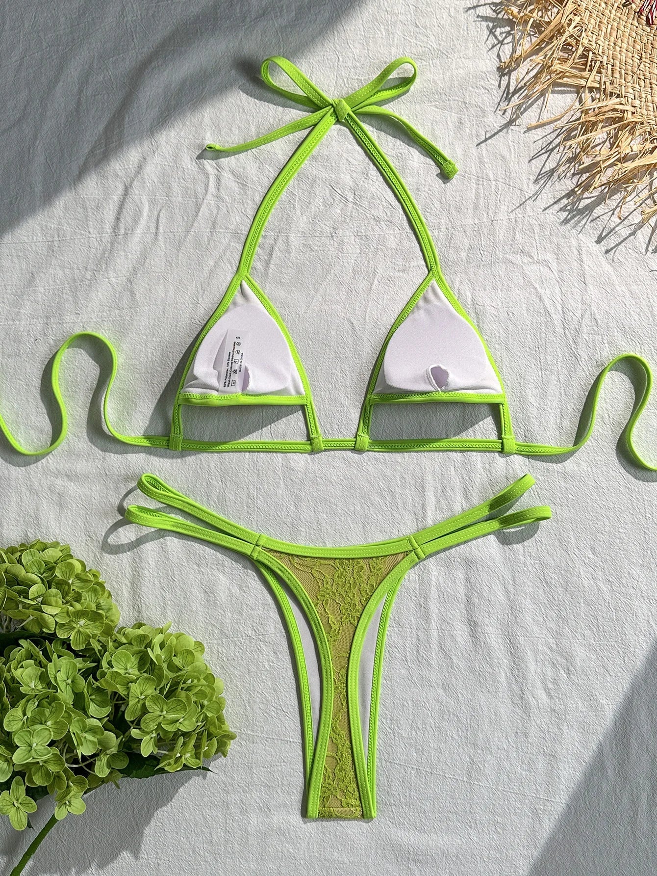 Green Lace Patchwork Bikini Set