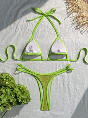 Green Lace Patchwork Bikini Set