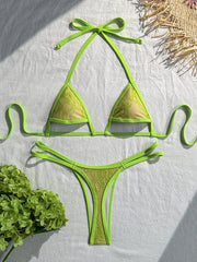 Green Lace Patchwork Bikini Set
