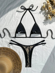 Green Lace Patchwork Bikini Set