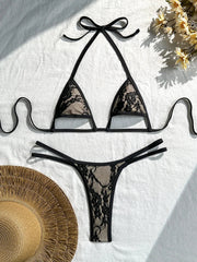 Green Lace Patchwork Bikini Set