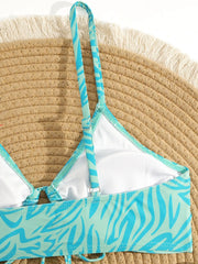 Green Leaves Print Bikini Set