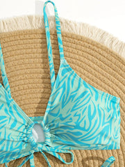 Green Leaves Print Bikini Set