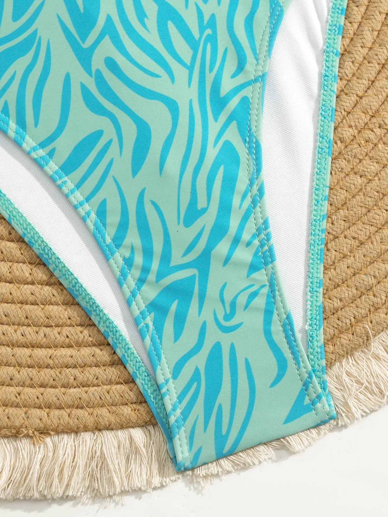 Green Leaves Print Bikini Set
