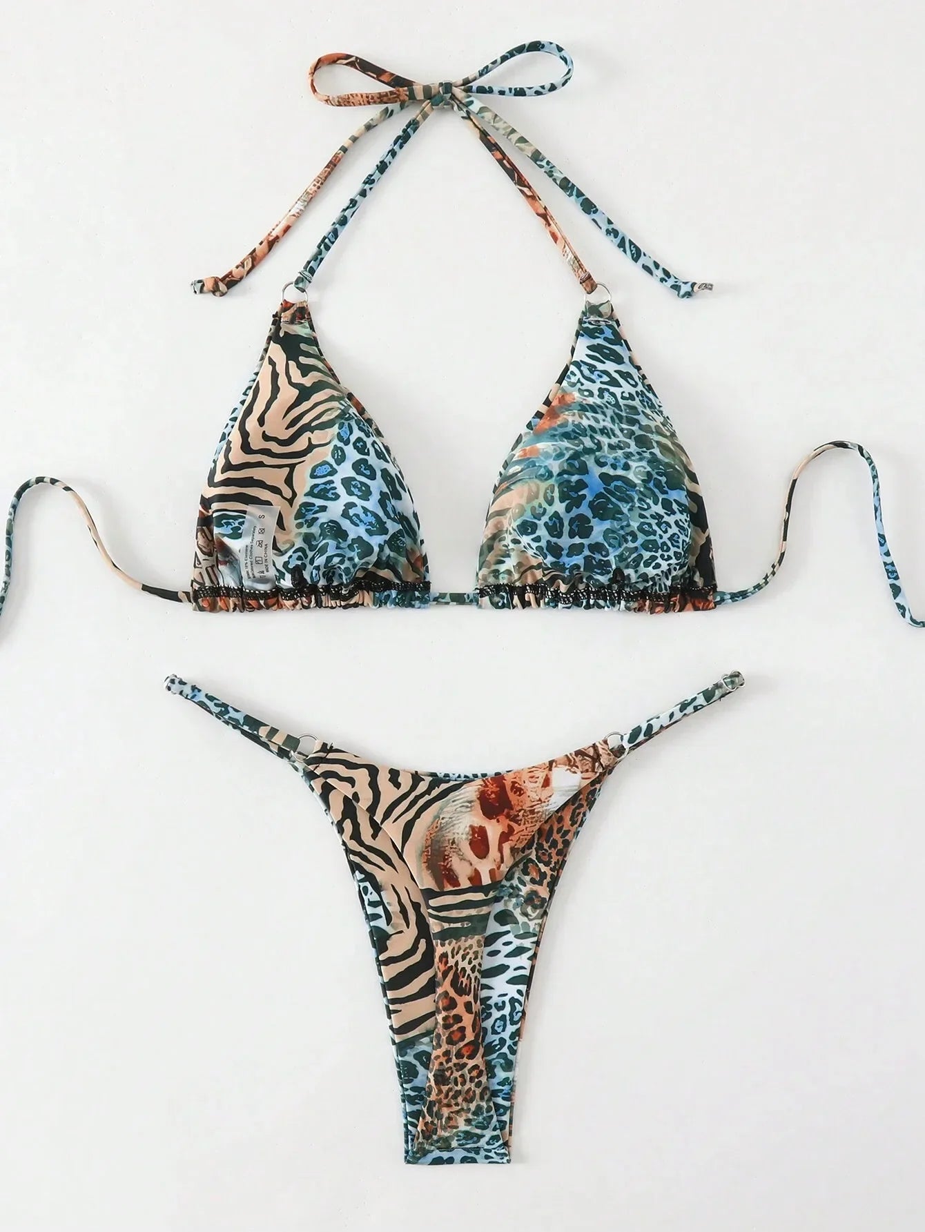 Green Leopard Print Micro Bikini Halter Push Up Triangle Swimwear Bathing Swimming Suit Thong Swimsuit