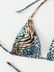 Green Leopard Print Micro Bikini Halter Push Up Triangle Swimwear Bathing Swimming Suit Thong Swimsuit