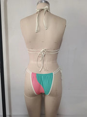Green Pink Patchwork Bikini Set